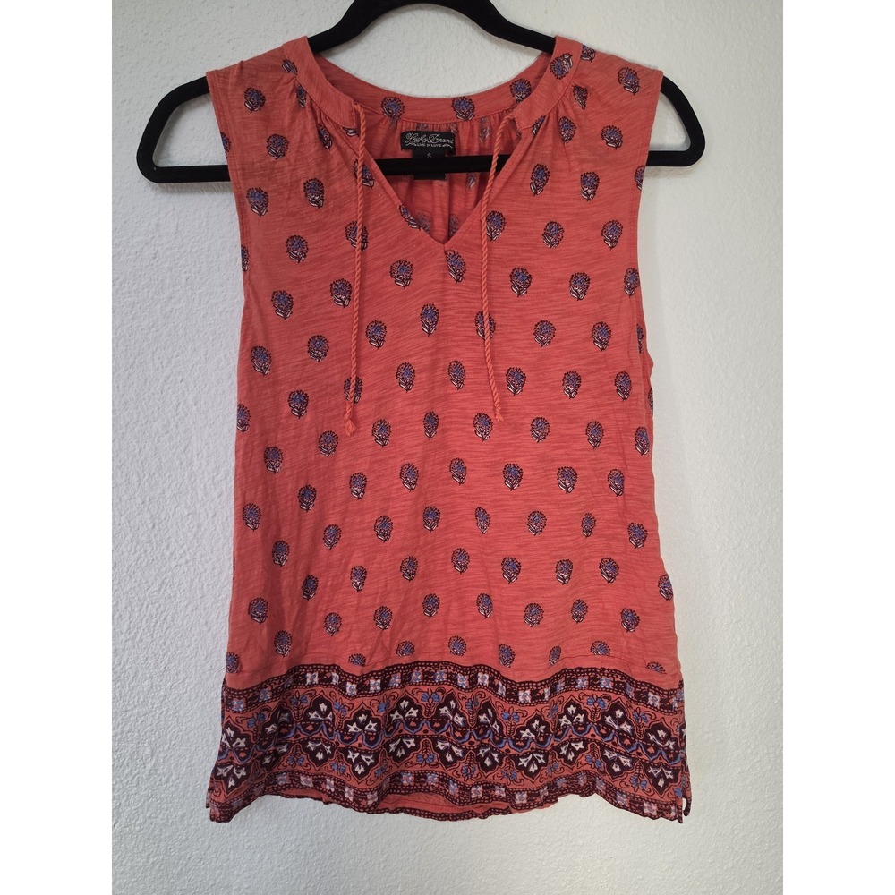 Lucky Brand Tank Top S Coral Floral Sleeveless Split Neck Boho Camisole
